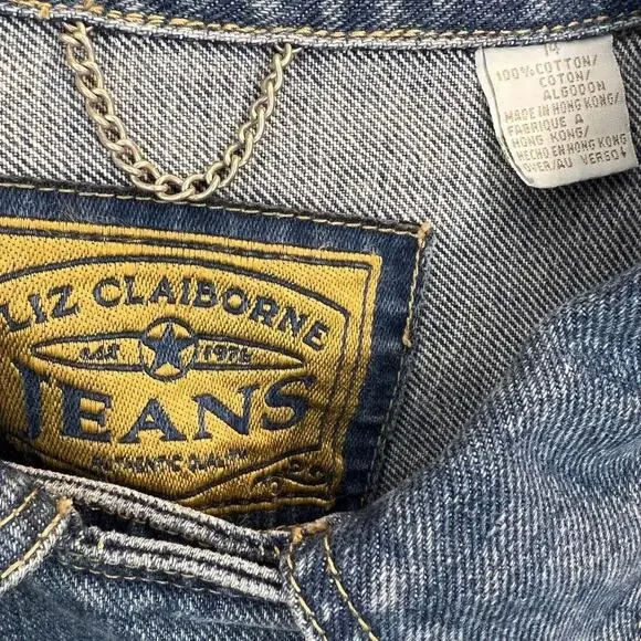 NWT Vintage Liz Claiborne Blue Denim Jacket Asymmetrical Zipper Moto Size 14 - Picture 7 of 8